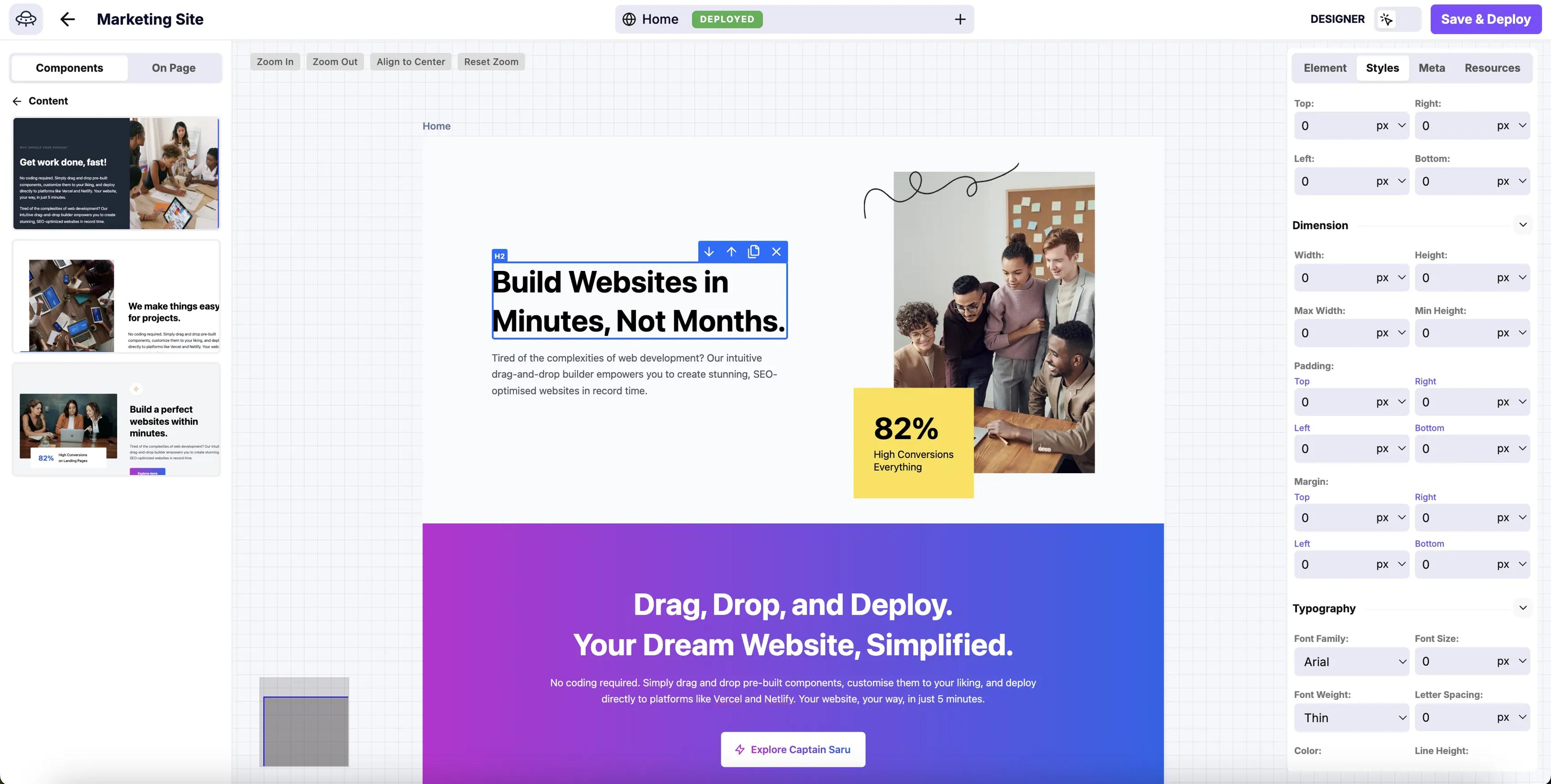 Website builder interface